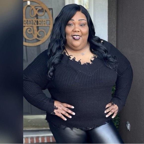 Distressed Waffle Sweater - Picture 2 of 2